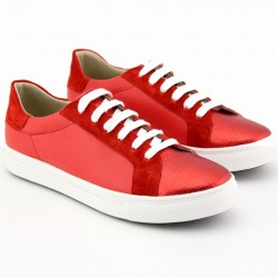 Sneakers basse classiche in pelle rosso